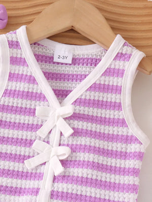 Children's Striped Knit Vest And Shorts Set in Black, fabric detail