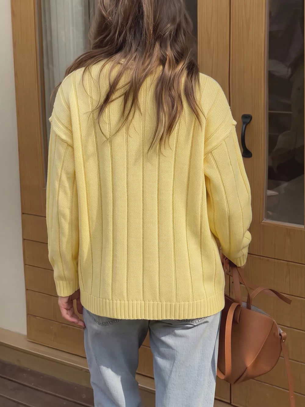 Button Up Dropped Shoulder Cardigan, fabric detail