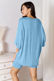Light blue oversized bamboo tee and biker short set