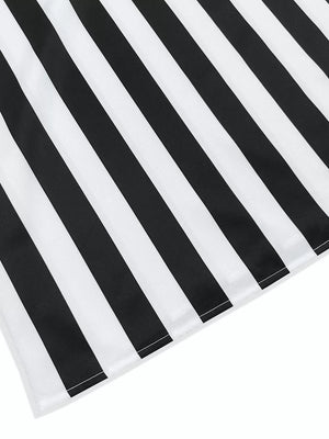 Striped Notched Casual Mini Dress in Black, model styling view