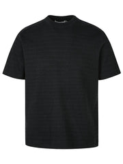 Textured knit crew neck t-shirt for men in black, short sleeves, basic style.
