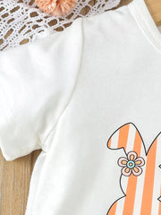 Children's Bunny Round Neck Tee And Pants Set in White, model styling view
