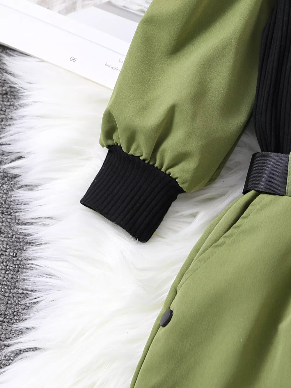 Children's Color Block Top And Pants Set in Army Green, back view