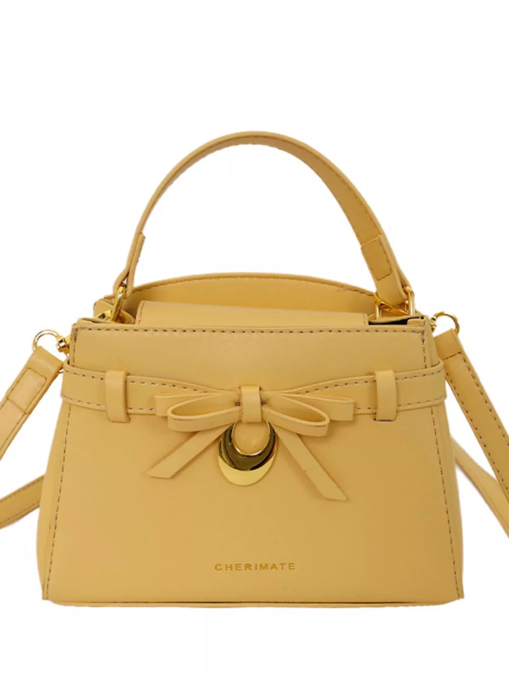 Bow Pu Leather Crossbody Bag in Yellow, back view