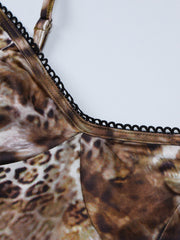 Leopard print cami top with black lace trim detail