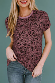 Dusty Pink spotted print crew neck t-shirt with short sleeves.