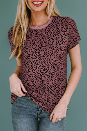 Dusty Pink spotted print crew neck t-shirt with short sleeves.
