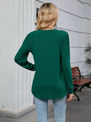Maternity long sleeve t-shirt in dark green with a V-neck and relaxed fit.