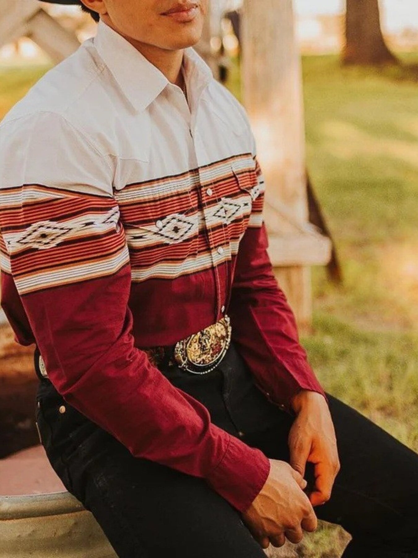 Men's Full Size Geometric Print Long Sleeve Shirt, close-up detail