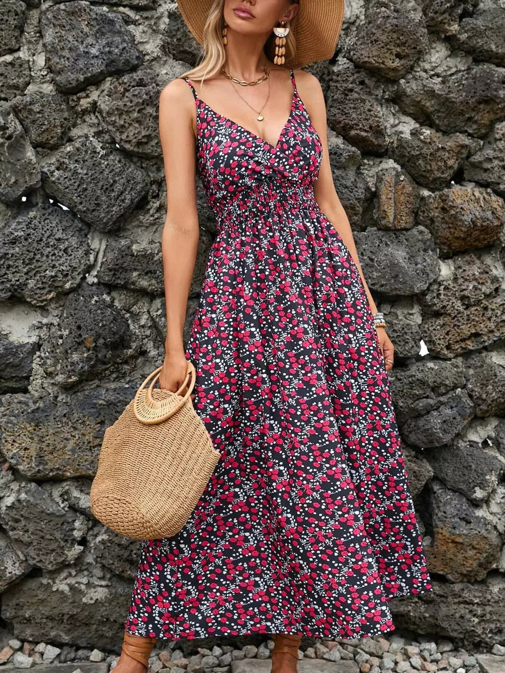 Vibrant Paisley Midi Dress With Spaghetti Straps