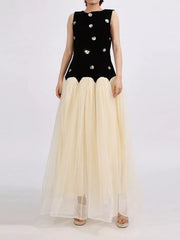 Floral Embellished Tulle Maxi Gown