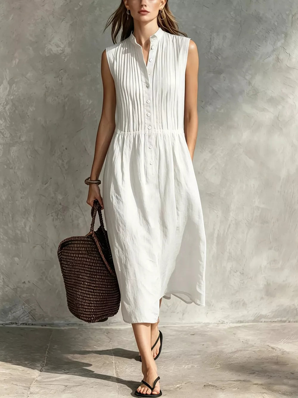 Sleeveless Button Front Midi Dress Plus Size, front view