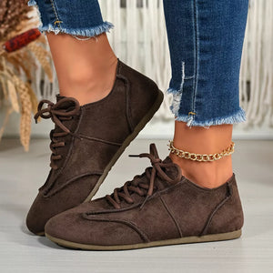 Lace Up Round Toe Sneakers in Brown, fabric detail