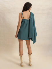 Textured mini dress and duster set in French Blue with tie straps and a textured finish.