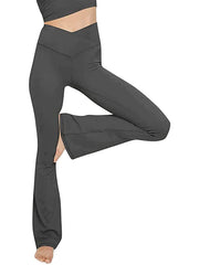 Charcoal V-waist flare leggings with a high rise and bootcut leg