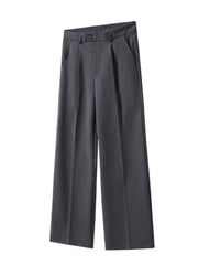 Grey pleated wide-leg trousers with pockets and a casual contemporary style.