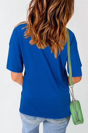 Royal blue boxy fit t-shirt with short sleeves and a crew neck.