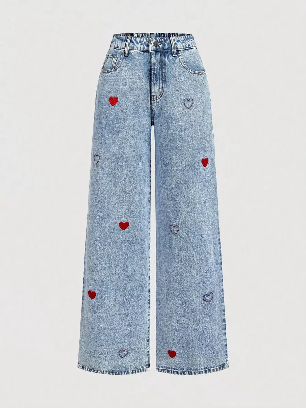 Button-down Embroidered Heart Wide-leg Jeans, side view
