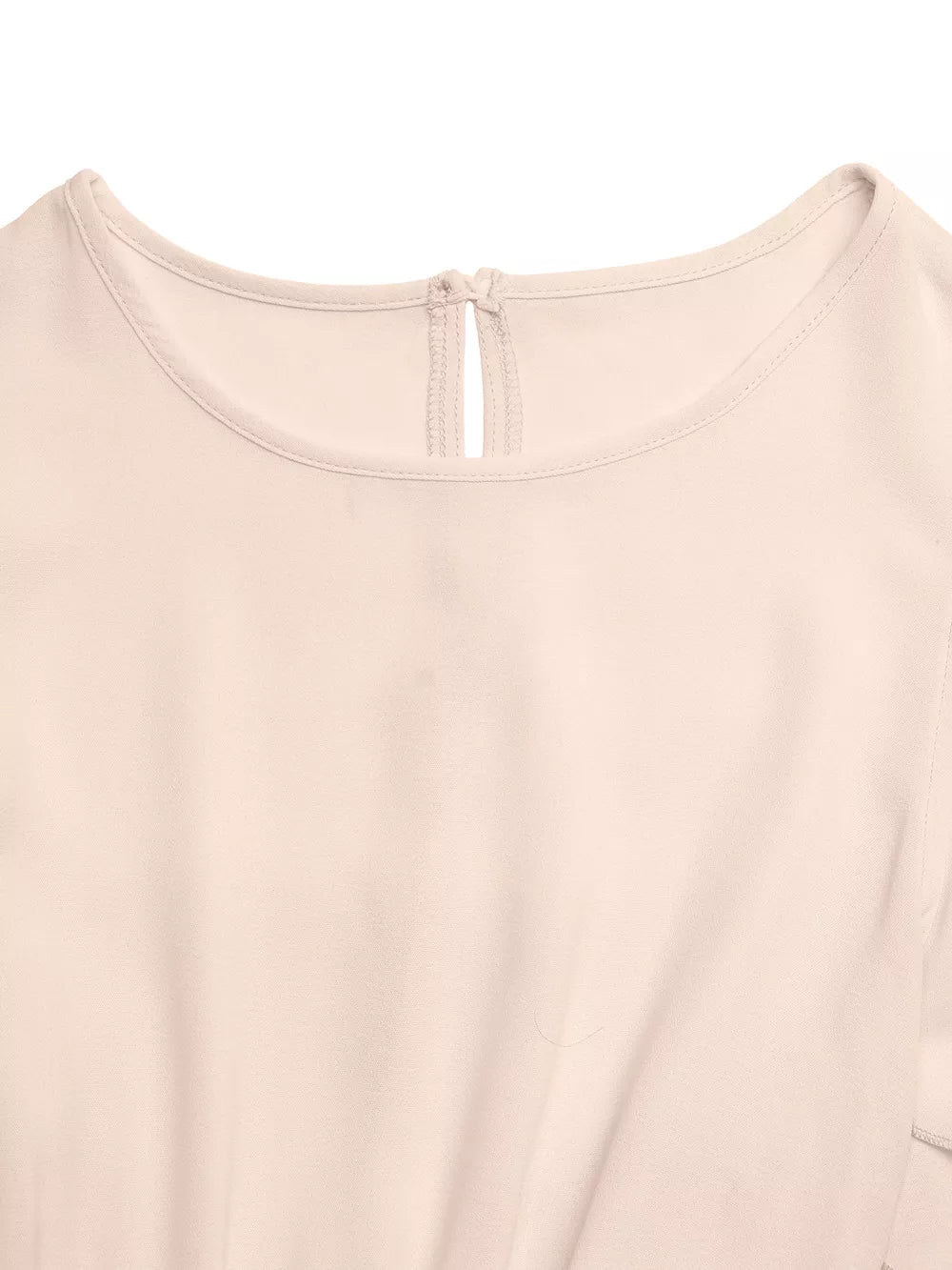 Beige midi dress with round neckline and keyhole back detail