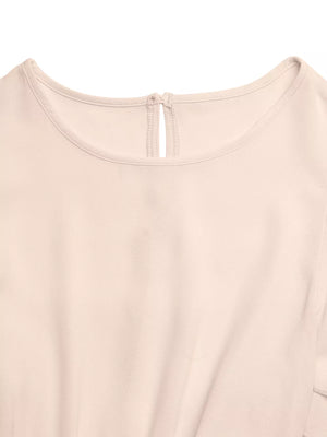 Beige midi dress with round neckline and keyhole back detail