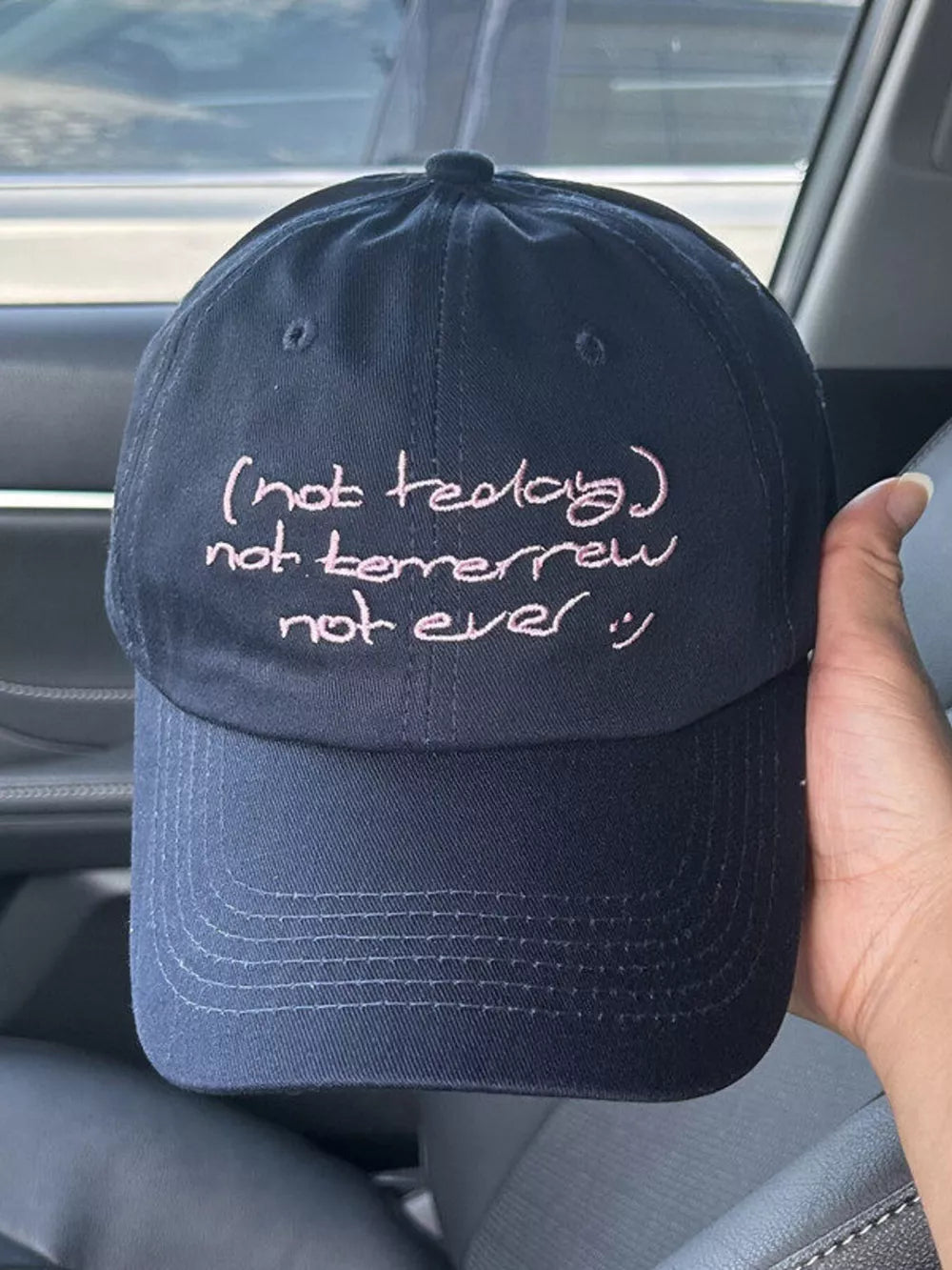Embroidered Slogan Baseball Cap, model styling view