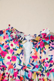 Flower Print Frilled Collar Puff Sleeve Blouse, alternate angle