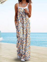 Floral Print Wide Leg Spaghetti Strap Overalls, side view
