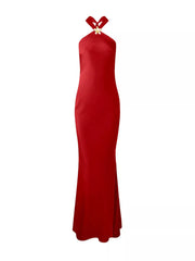 Elegant Halter Neck Satin Maxi Gown