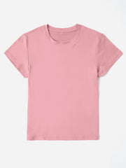 Blush pink oversized graphic tee with crew neck and short sleeves.