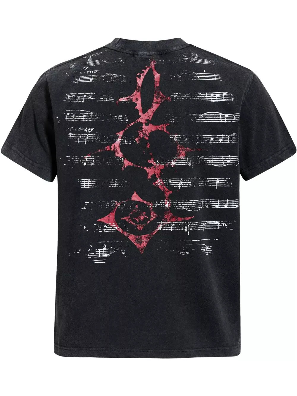 Crew-neck Graphic Short-sleeve Top in Black, close-up detail