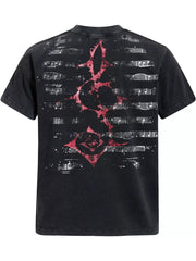 Crew-neck Graphic Short-sleeve Top in Black, close-up detail