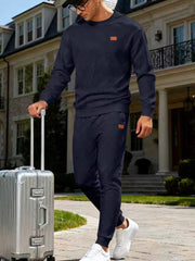 Men's Casual Textured Top And Pants Set in Navy Blue, product detail