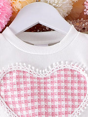 Children's Heart Short Sleeve Top And Skirt Set in Pink, close-up detail