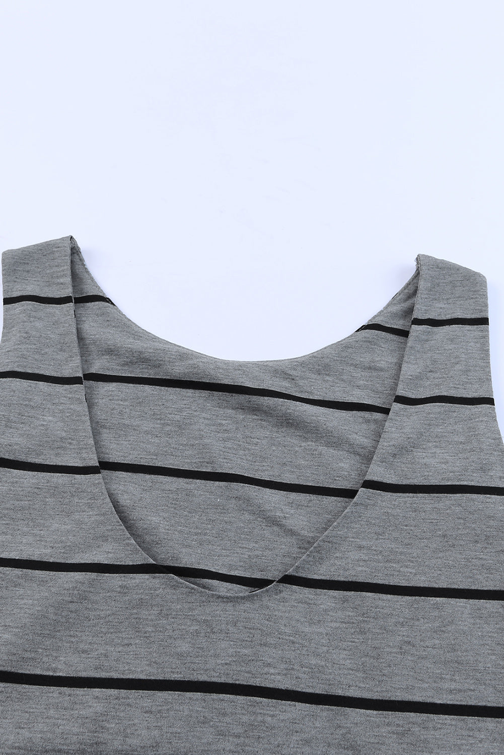 Charcoal striped maxi dress with a scoop neckline.