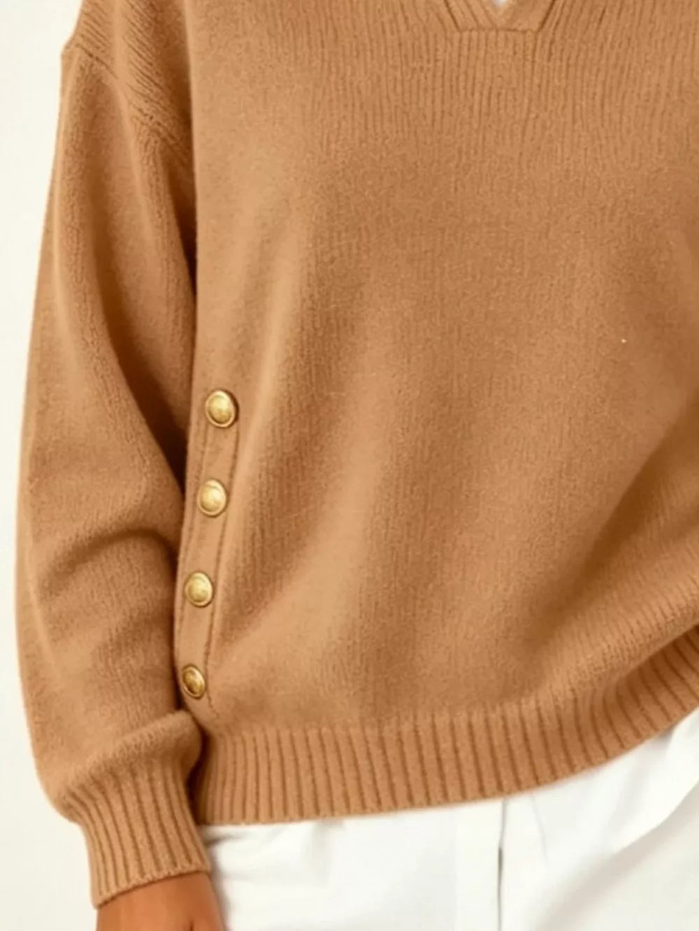 Collared Button-front Knit Sweater in Red, view 12