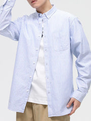 Light blue striped cotton button-down shirt with chest pocket