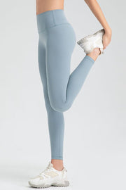 Women's Misty Blue high-waisted sculpted contour leggings with a seamless design.
