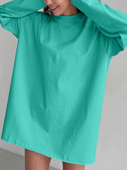 Oversized Tiffany Blue cotton jersey top with crew neck and long sleeves.