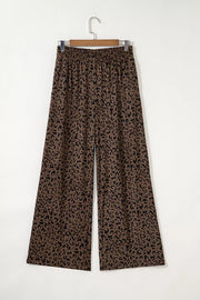 Leopard Print Elastic High Waist Corduroy Pants in Coffee Brown, fabric detail