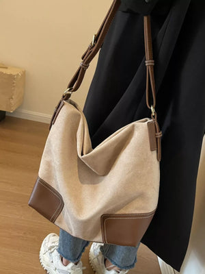 Color Block Shoulder Bag in Khaki, side view