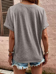 Full Size Notched T-shirt With Rolled Sleeves in Pink, view 18