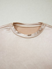 Champagne satin sleeveless tank top with crew neck