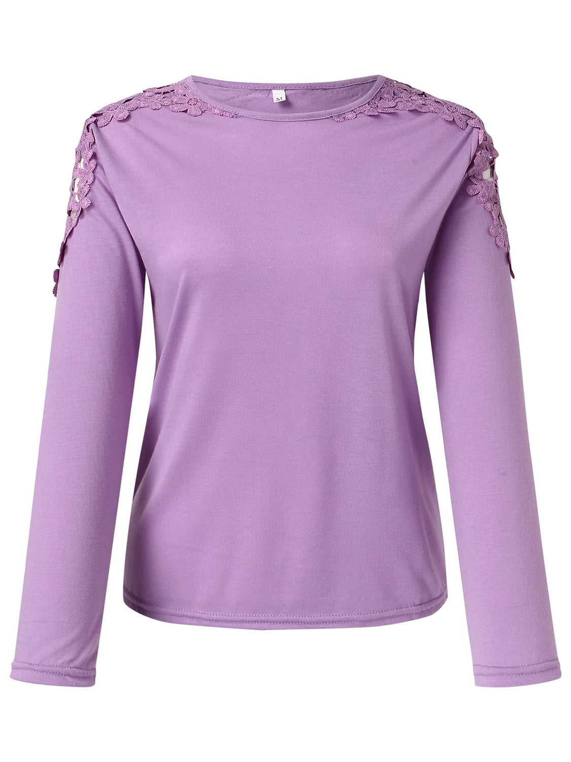Purple long sleeve top with lace yoke and sleeve detail