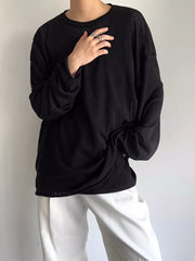 Men's Plus Size Heathered Long-sleeve T-shirt in Black, model styling view