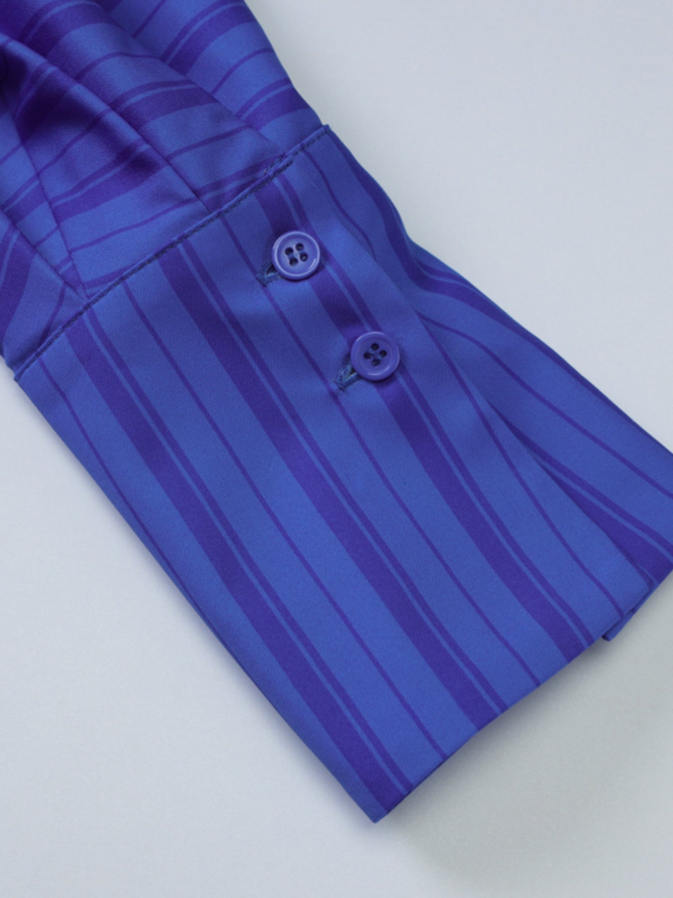 Blue striped mini dress with button cuff detail