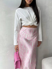 Fluid Zebra Print Satin Midi Skirt