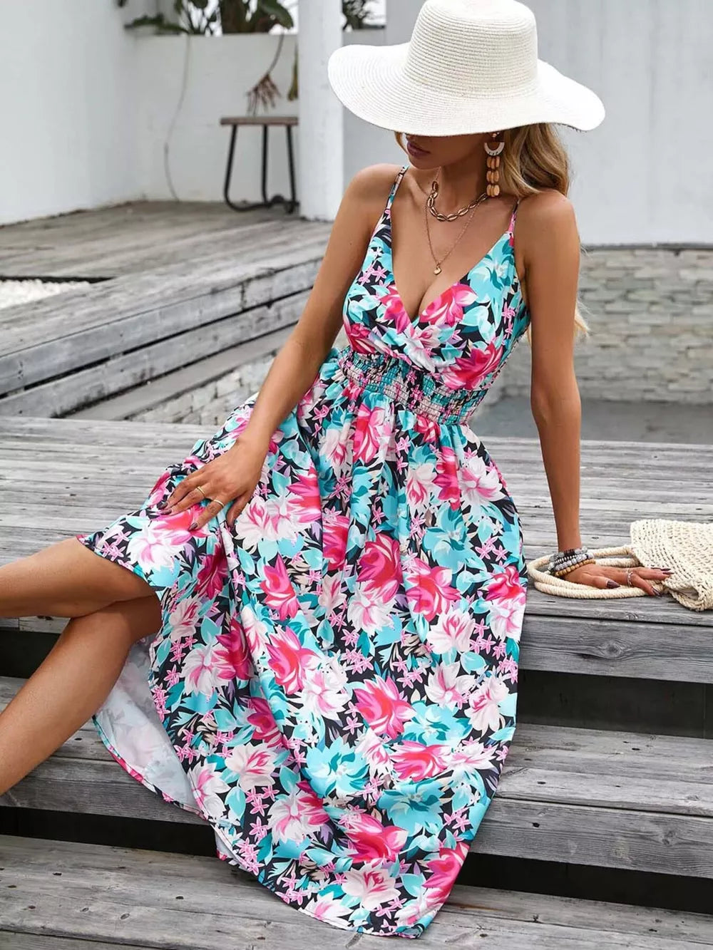 Vibrant Paisley Midi Dress With Spaghetti Straps
