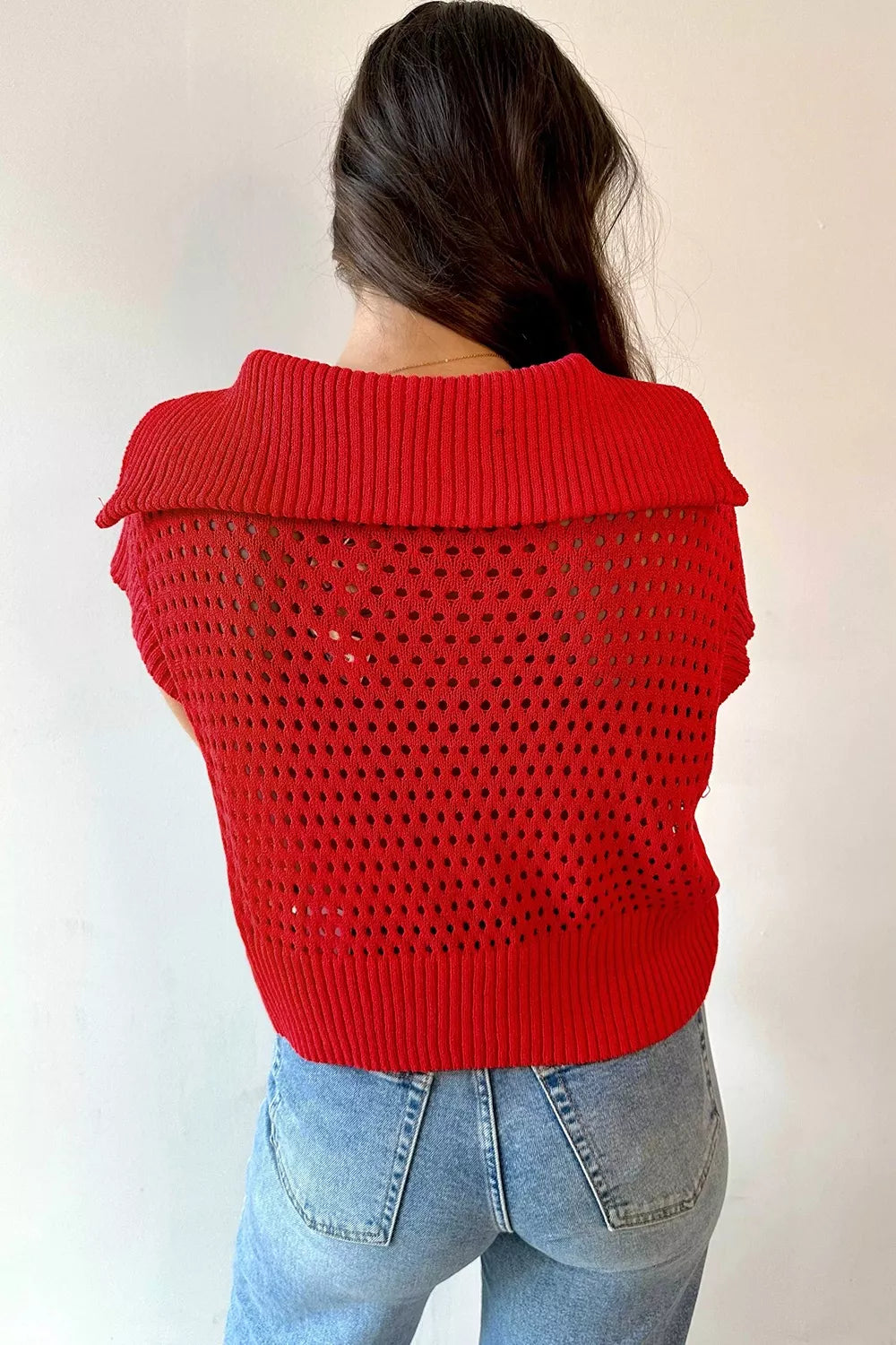 Openwork Quarter-zip Knit Top, model styling view
