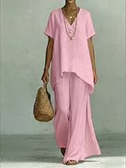 Effortless V-neck Top & Wide-leg Pant Set