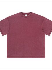 Vintage wash boxy t-shirt in burgundy with crew neck and short sleeves.